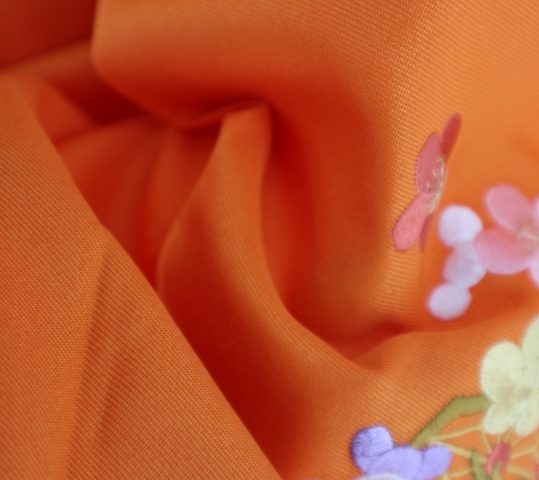 卒業式袴単品レンタル[刺繍]オレンジ色に梅と麻の葉刺繍[身長148-152cm]No.858